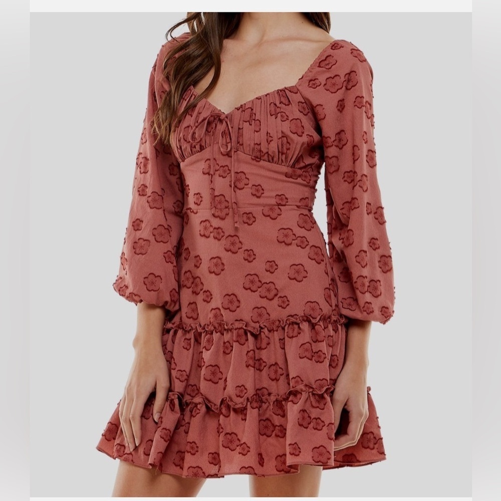 City Studio Terracotta Floral Long Sleeve Dress